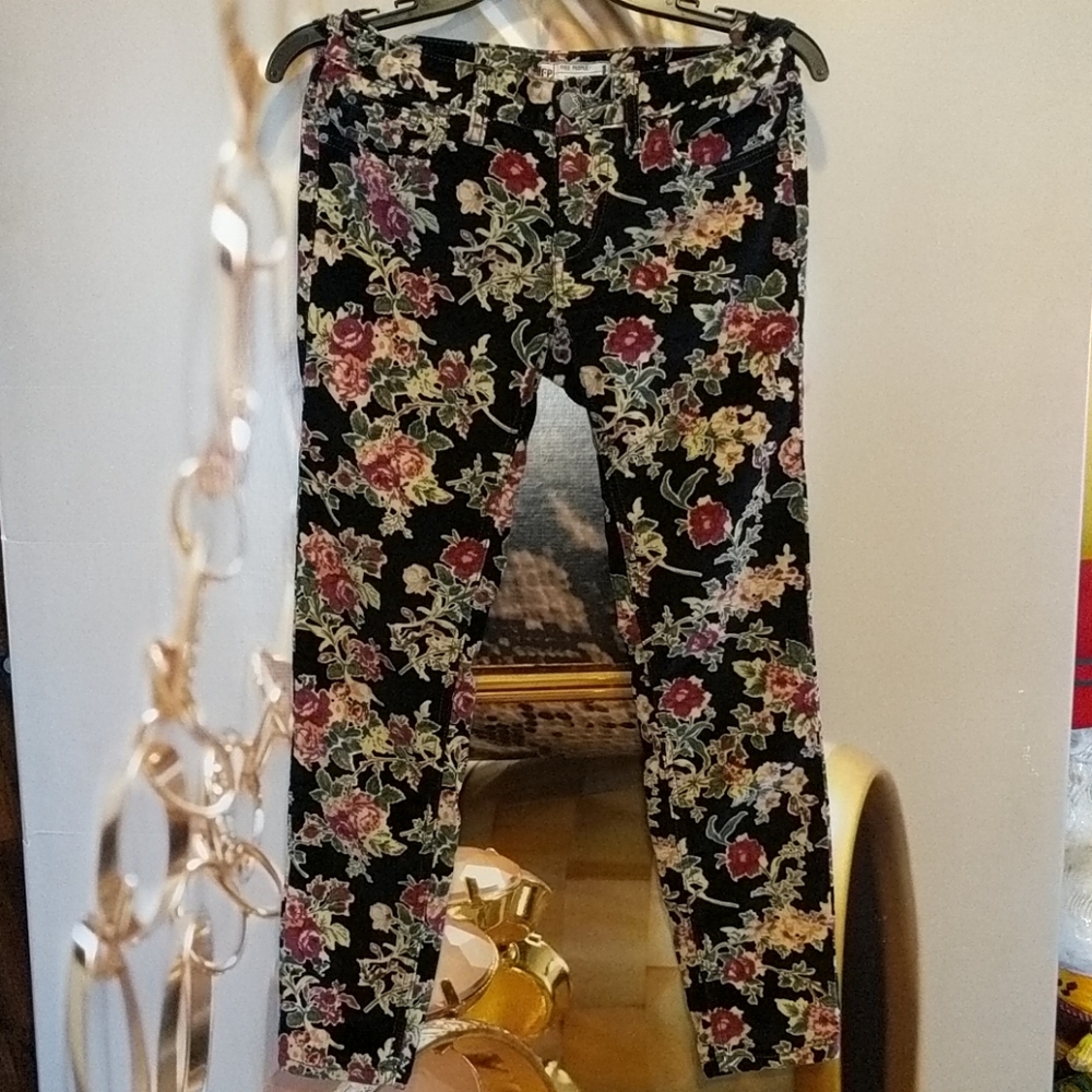 Free people floral printed corduroy pants sz 26